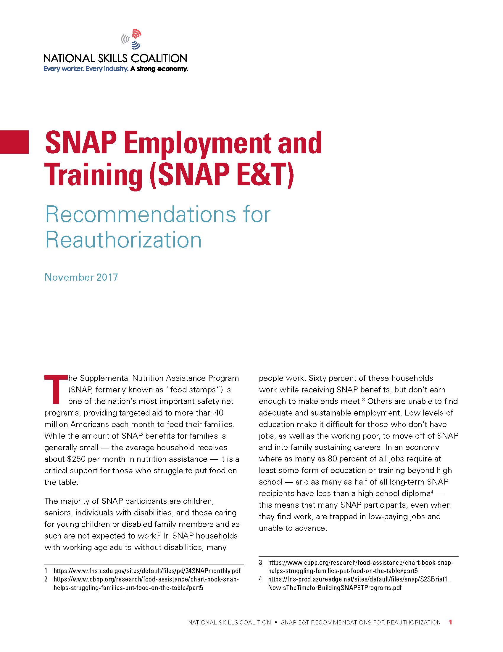 National Skills Coalition releases SNAP E&T reauthorization recommendations