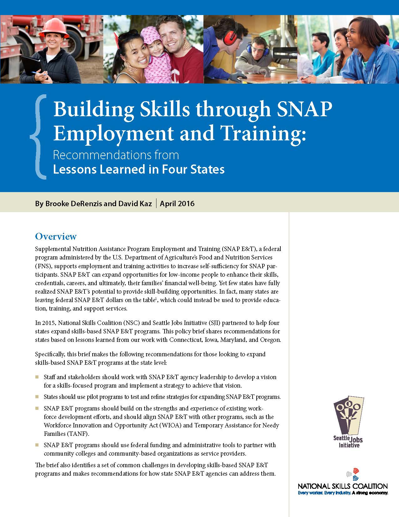 NSC Releases Recommendations on Building Skills through SNAP E&T